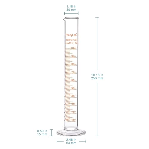 StonyLab 4-Pack Borosilicate Glass 100ml Heavy Wall Graduated Cylinder Measuring Cylinder, 100ml - size: 100 ml