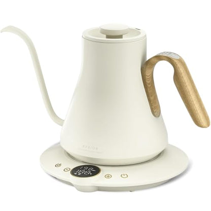 INTASTING Gooseneck Electric Kettle, ±1℉ Temperature Control, Stainless Steel Inner, Quick Heating, for Pour Over Coffee, Brew Tea, Boil Hot Water, 1500W/0.9L (Morandi White) - color: Morandi White