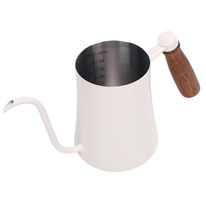 Aramox Pour Over Kettle, 600ML Stainless Steel Coffee Pot with Thermometer, Precision Control for Home Barista and Tea Lovers (White) - color: White