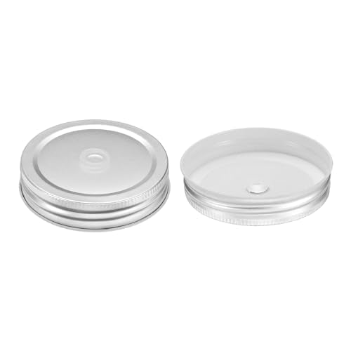 uxcell 13pcs Stainless Steel Mason Jar Lids with Straw Hole, 70mm Metal Canning Lid Mason Storage Covers Caps with Silicone Ring/Straws/Cleaning Brush Silver - color: Silver