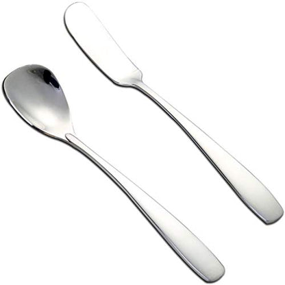 2-Pack Stainless Steel Cheese Spreader & Dessert Spoon Set | Yogurt Spoon, Spatula Knife, For Cheese, Jelly, Jam, Dessert, Appetizers, Sandwich, Ice Cream, Butter Knife