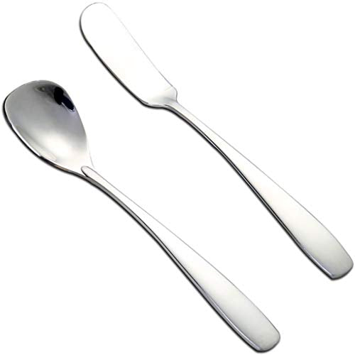 2-Pack Stainless Steel Cheese Spreader & Dessert Spoon Set | Yogurt Spoon, Spatula Knife, For Cheese, Jelly, Jam, Dessert, Appetizers, Sandwich, Ice Cream, Butter Knife