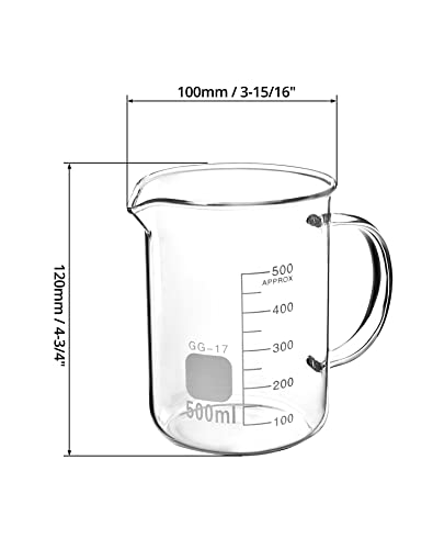 QWORK Beaker with Handle, 500ml Measuring Cup, Borosilicate Glass,Beaker Mug with Pouring Spout, 2 Pack