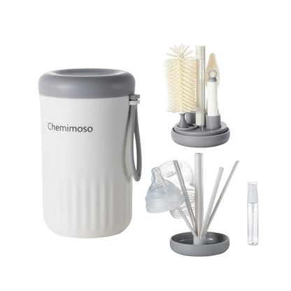 Travel Silicone Baby Bottle Brush Cleaner, Bottle Cleaner Brush Set | Foldable Baby Bottle Drying Rack, Essential Cleaning Set for Outdoor Travel - color: Grey and White