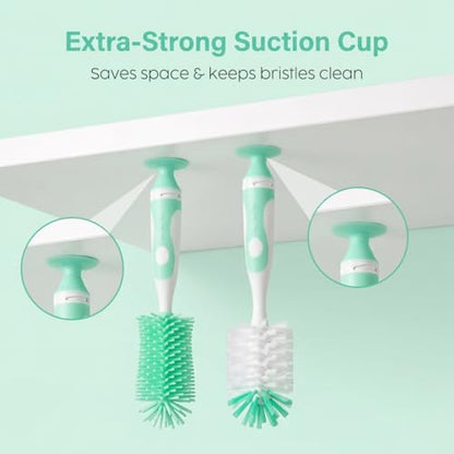 Ariseno 5-in-1 Baby Bottle Brush Set, Bottle Brush for Baby, Bottle Cleaner Brush Set, Including Nylon and Silicone Bottle Brush, Bottle Cap Brush, Straw Brush, Nipple Brush, BPA-Free (Green) - color: Green-nylon Silicone