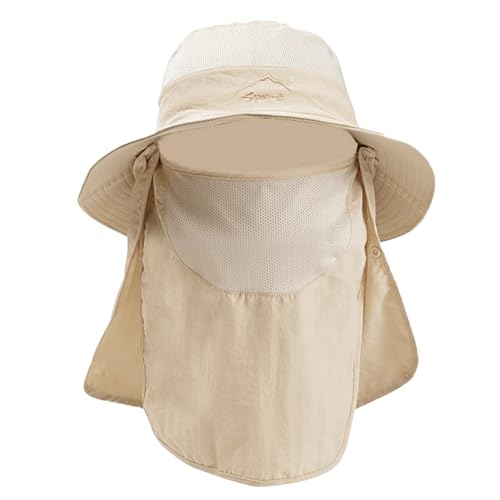 Sun Hats for Men Women Fishing Hat UPF 50+ Breathable Wide Brim Summer UV Protection Hat - color: Beige(with Face Cover & Neck Flap )