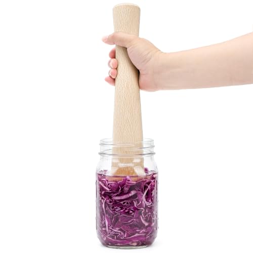 Jucoan 6 Pack Glass Fermentation Weights with Easy Grip Handle for Wide Mouth Mason Jars and 1 Pcs Beech Wood Vegetable Tamper Sauerkraut Pounder, Fermentation Pickle Kit, Sauerkraut Making Kit - size: 7 Pack