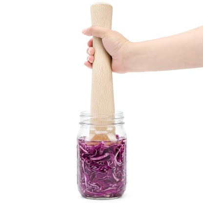 Jucoan 6 Pack Glass Fermentation Weights with Easy Grip Handle for Wide Mouth Mason Jars and 1 Pcs Beech Wood Vegetable Tamper Sauerkraut Pounder, Fermentation Pickle Kit, Sauerkraut Making Kit - size: 7 Pack