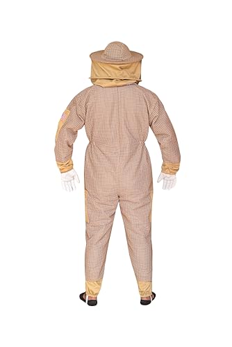 3 Layer Bee Suit with Fencing Veil and Round Veil One Pair Gloves Sting Proof Ventilated Beekeeping Suit, 2 Veils - color: Khaki, size: 4X-Large