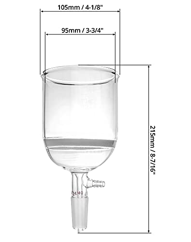 QWORK 500ml Filtering Buchner Funnel Medium Frit (G2) Lab Glassware with Standard 24/40 Joint and Vacuum Serrated Tubulation, 94mm I.D, 100mm Depth