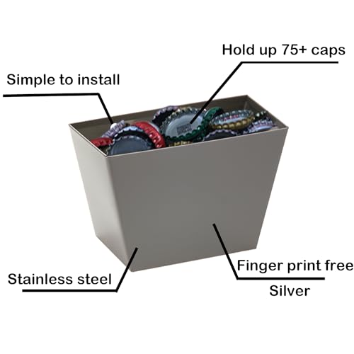 Stainless Steel Bottle Cap Catcher Wall Mounted Beer Bottle Top Bucket Silver | Rustproof, Beer Bottle Top Remover Bucket, Screw in Wall for Wooden Shelf Fence Post Table - color: Silver
