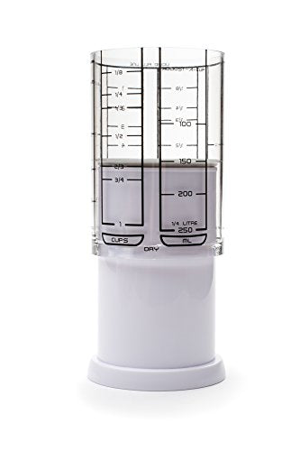 KitchenArt 1 Cup Adjust-A-Cup, Plastic, White | Plunger Measuring Cup | Measures Between 1/8 Cup to 1 Cup | Includes Conversions | Kitchen Gadget | Measures Solids & Liquids - color: White/Clear - 1 Cup