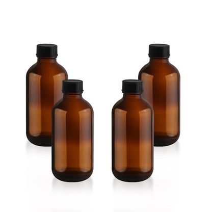 4 Pcs 120ml/4oz Amber Glass Bottles Boston Round Bottle Empty Sample Container with Black Cap for Essential Oil Perfume Liquid