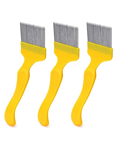 QWORK Stainless Steel Bee Keeping Uncapping Fork, 3Pcs 21-Tooth Tines Bee Honey Uncapping Fork Hive Heekeeping Tools Sturdy Beekeeping Equipment Opening Fork