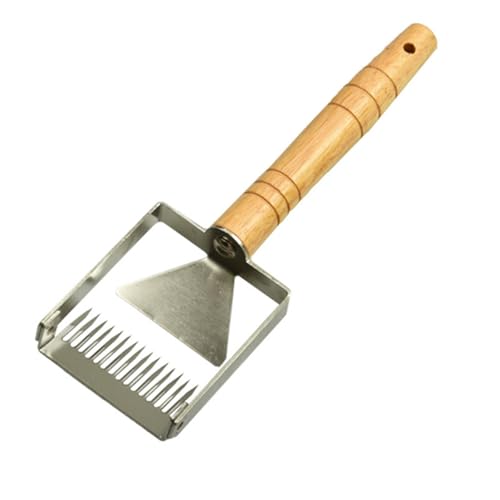 SEIWEI 16 Tines Adjustable Uncapping Fork with Wood Handle, 2 in 1 Stainless Steel Honeycomb Honey Fork Knife Bee Hive Shovel Hand Tool, Easy to Use