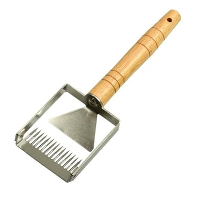 SEIWEI 16 Tines Adjustable Uncapping Fork with Wood Handle, 2 in 1 Stainless Steel Honeycomb Honey Fork Knife Bee Hive Shovel Hand Tool, Easy to Use