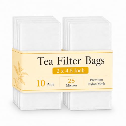 2 x 4.5 Inch Nylon Mesh Tea Filter Bags 10 Count 25 Micron | Fine nylon mesh tea filter bags with precise micron filtration, durable stitching and consistent flow for brewing - size: 10PCS-25M
