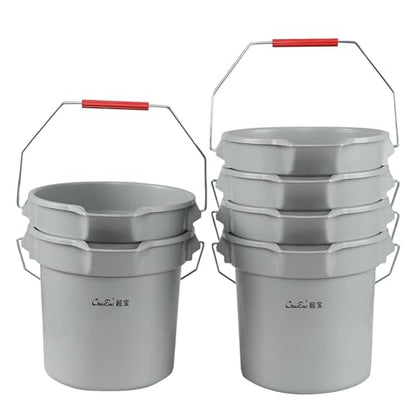 6-Pack 14 Quart Plastic Pail with Handle, Heavy Duty Cleaning Bucket, Grey