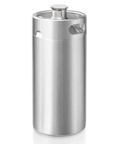 Mini Keg Growler, 128OZ Stainless Steel Mini Keg, Portable Mini Kegerator Beer Keg Growler with Beer Hose & Seal knob Cover, Pressurized Growler Mini Beer Growler for Homebrew Party Picnic - color: Silvey