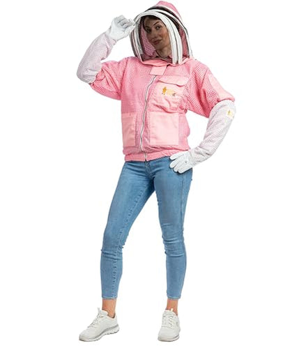 -- 3 Layer Beekeeping Ventilated Jacket Fully Protection Beekeepers Ultra Ventilated Bees Jacket with Fencing Veil (5XL, Pink) - color: Pink, size: 5X-Large