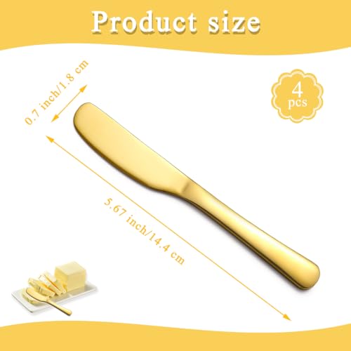 Homquen Stainless Steel Butter Knife, Gold Butter Knives, Butter Spreader, Butter Spreader Knife for Kitchen Restaurant Party, Kitchen Gadgets, Set of 4 - color: 2. Gold