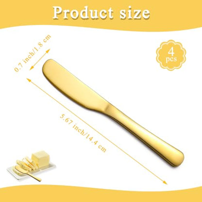 Homquen Stainless Steel Butter Knife, Gold Butter Knives, Butter Spreader, Butter Spreader Knife for Kitchen Restaurant Party, Kitchen Gadgets, Set of 4 - color: 2. Gold