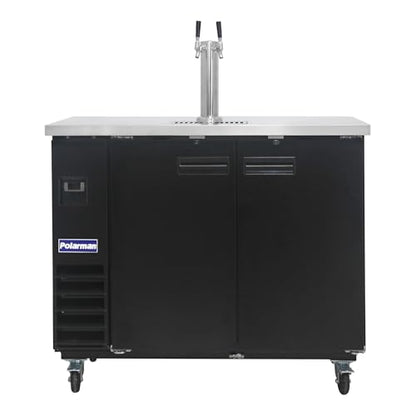 Polarman Commercial Beer Kegerator Double Tap Draft Beer Dispenser 2 Door Beer Dispenser for Bars and Restaurants 49” W Keg Refrigerator With 2 Coupler, 33°F- 41°F Temperature Control-Direct Draw - size: 49"W Double Tap