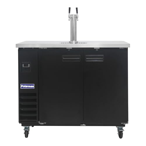 Polarman Commercial Beer Kegerator Double Tap Draft Beer Dispenser 2 Door Beer Dispenser for Bars and Restaurants 49” W Keg Refrigerator With 2 Coupler, 33°F- 41°F Temperature Control-Direct Draw - size: 49"W Double Tap