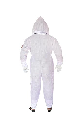3 Layer Bee Suit with Fencing Veil and Round Veil One Pair Gloves Sting Proof Ventilated Beekeeping Suit, 2 Veils - color: White, size: Small