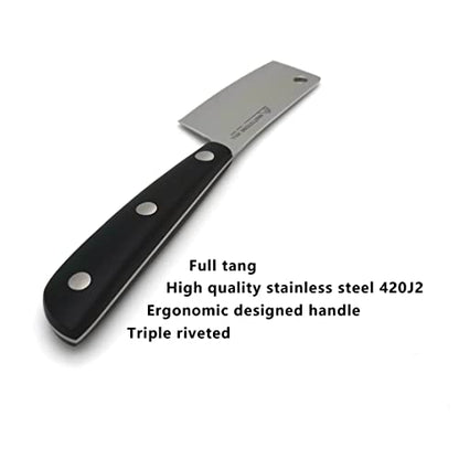 Cheese Knife - MATTSTONE HILL Cheese Cleaver, Hard Cheese Cutter, Premium Stainless Steel, Black Handle - size: 3"