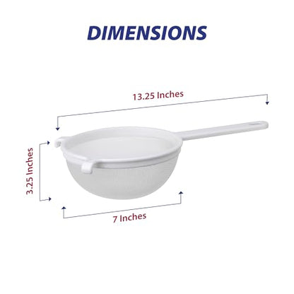 HIC Kitchen Double-Ear Fine Mesh Strainer, BPA-Free, 7-Inch, For Sifting Baking Ingredients, Straining, And Draining Soups, Stocks, And Sauces - color: Double-Ear Fine Mesh White, size: 7-Inch