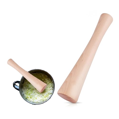 Natural Wood Sauerkraut Pounder 12” Heavy Duty Vegetable Cabbage Fermentation Jar Tamper Croker Kitchen Fermenting Food Tool for Wide & Regular Mouth Mason Jar