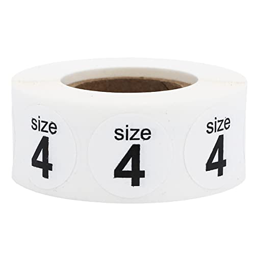 Shoe Size 4 White Stickers - 3/4 Inch Round, 500 Semi-Gloss Adhesive Labels Per Roll for Retail, Footwear Inventory, and Organization - Made in the USA - color: White Size 4