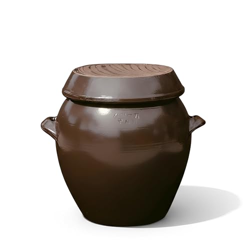 11 liter(3 gal) Onggi Korean Traditional Clay Jar Ceramic Canister/Handmade Food Storage Container/Breathing Clay Pot Kimchi Fermentation Crock/Grain Rice Container