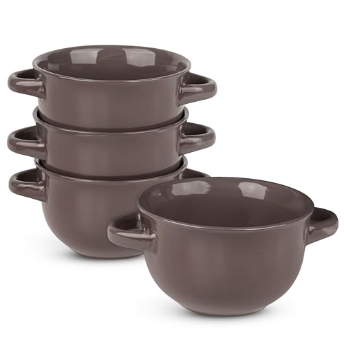 KooK French Onion Soup Bowls, Crocks, Oven Safe Bowls, Soup Mugs, Ceramic Bowls, Dishwasher, Microwave, Set of 4, 18 oz (Dark Mauve) - color: Dark Mauve