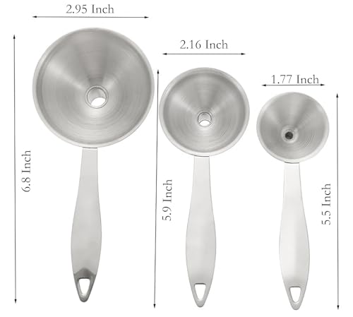 Stainless Steel Funnel, 3 Pcs 3 Different Size Funnels with Handle and 1 Cleaning Brush for Filling Bottles Flask in Kitchen (1)