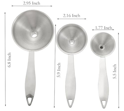 Stainless Steel Funnel, 3 Pcs 3 Different Size Funnels with Handle and 1 Cleaning Brush for Filling Bottles Flask in Kitchen (1)