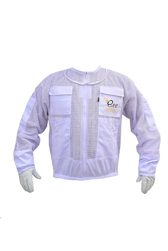 3 Layer Bee Jacket with Fencing Veil and One Pair Gloves Ventilated Sting Proof Beekeeping Jacket for Beekeepers - color: White, size: Large