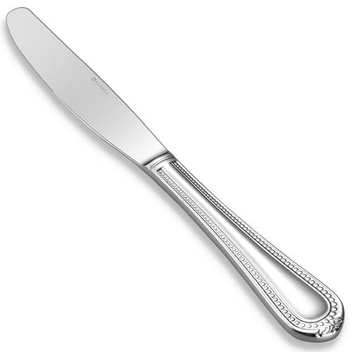 KEAWELL Pearl Edge 4-Piece Premium Dinner Knives: Stainless Steel Table Knives with a Refined Bead Design, Brightly Polished, 9.6 Inches, Dishwasher Safe. (Silver) - color: Silver
