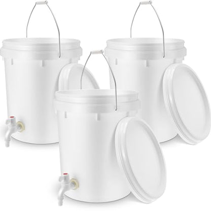 Maxcheck 3 Pack Bucket with Spigot and Lid, Plastic Drink Dispenser with Bottling Bucket Spigot for Self Service Catering and More(5 Gallon) - size: 5 Gallon