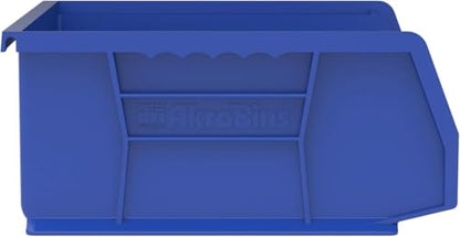 Akro-Mils 30255 AkroBins Plastic Storage Bins, Space-Saving Stackable Bins for Garage, Pantry, Craft Organization, 11" x 16" x 5", Blue, 6-Pack - color: Blue