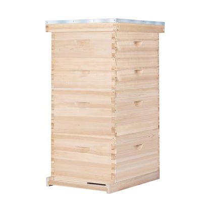 BeeCastle 10-Frame Complete Bee Hives and Supplies Starter Kit, Beehives for Beginners with Beehive Frames and Waxed Foundations (2 Deep Bee Boxes & 2 Medium Super Bee Boxes)