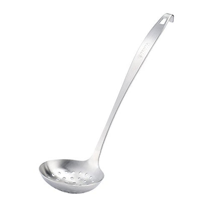 TENTA Kitchen Dia 9CM One Piece Stainless Steel Skimmer/Slotted Spoon/Strainer Ladle with Hook and Hole for Easy Hanging,11.5"x 3.6" - size: 3oz Slotted Ladle