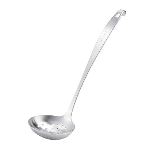 TENTA Kitchen Dia 9CM One Piece Stainless Steel Skimmer/Slotted Spoon/Strainer Ladle with Hook and Hole for Easy Hanging,11.5"x 3.6" - size: 3oz Slotted Ladle