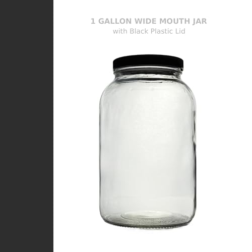 North Mountain Supply 1 Gallon Glass Jar Wide Mouth with Black Plastic Lid - USDA, BPA-Free, Made in The USA - for Fermenting, Storing, Canning, and Much More! - Case of 4
