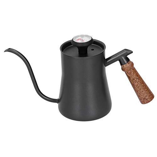 TOPINCN Stainless Steel Coffee Pot 650ml Long Narrow Spout Kettle with Thermometer for Coffee Lovers (650ml black)