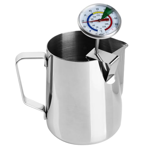 Milk Thermometer and 600ml Milk Frother Jug for Perfect Barista Style Coffee Making Great for Frothy Latte Cappuccino | Ideal for Perfect Barista Style Coffee Making Great for Frothy Latte Cappuccino