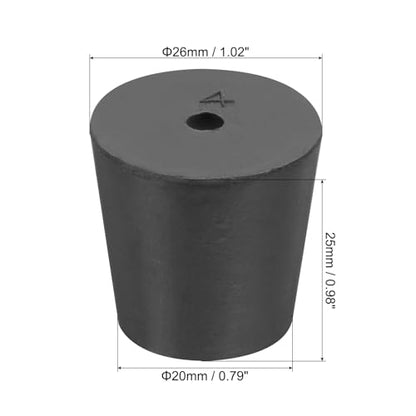 MECCANIXITY Rubber Tapered Plug 20mm to 26mm Solid Test Tubes Bungs Stopper with Hole Black for Lab Home 16 Pieces - size: 20mm-26mm