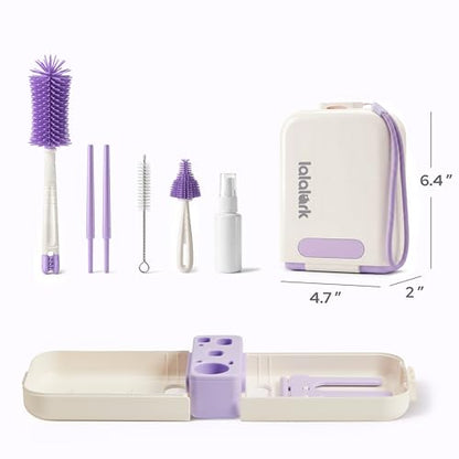 lalalark 7-in-1 Baby Bottle Brush Set, BPA Free Silicone Baby Bottle Cleaning Kit with No Scratch Dual-Headed Brush, Nipple Brushes,Soap Dispenser & Drying Rack,Travel Cleaner with Storage Case,Purple - color: Purple