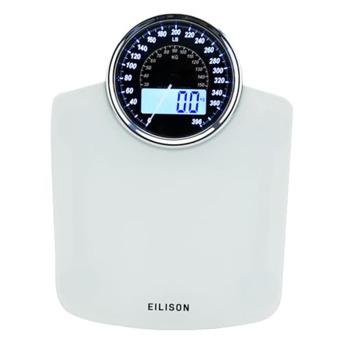 EILISON Highly Advance 2-in-1 Digital & Analog Weighing Scale for Body Weight-400lbs, 4 High Precison GX Sensor Accurate, Thick Tempered Glass, Extra Large Display (White) - color: White